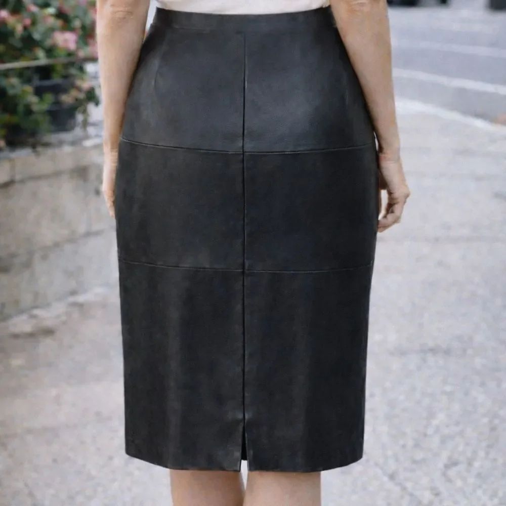 Vintage Marisa Christina Napa leather lined altered skirt size 8 side zip black